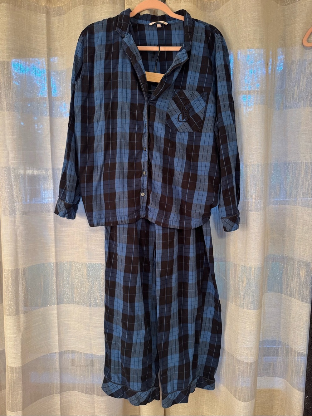 Victoria's Secret Blue and Black Plaid Pajama Set